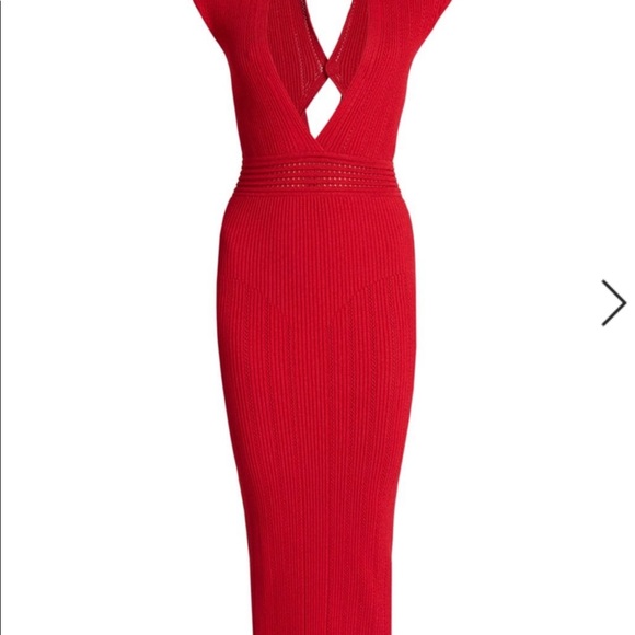 Red Balmain knit dress new, box, tag, tried on once in Saks. - Picture 2 of 5